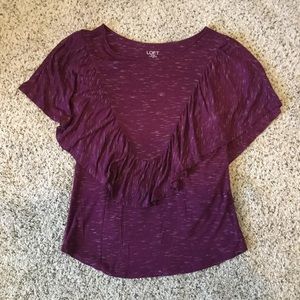 LOFT Outlet Ruffled Heathered Purple Tank Top